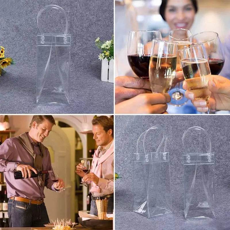 Transparent PVC Leakproof Ice Bag Wine Beer Champagne Bucket Drink Bottle Cool Chiller Foldable Carrying Bags For Party Picnic - P12 Hub Europe