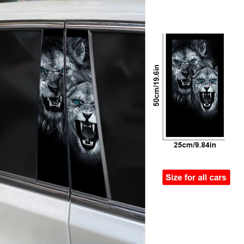 2pcs Wolf Car B-Pillar Stickers DIY Animal-Shaped Car Center Pillar Stickers Vinyl Waterproof Car Door Pillar Stickers