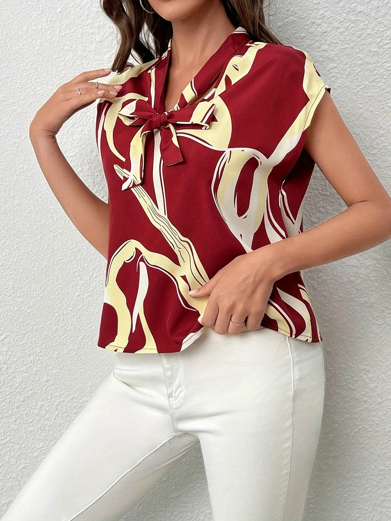 Brush Print Tie Neck Blouse - P12 Hub Europe