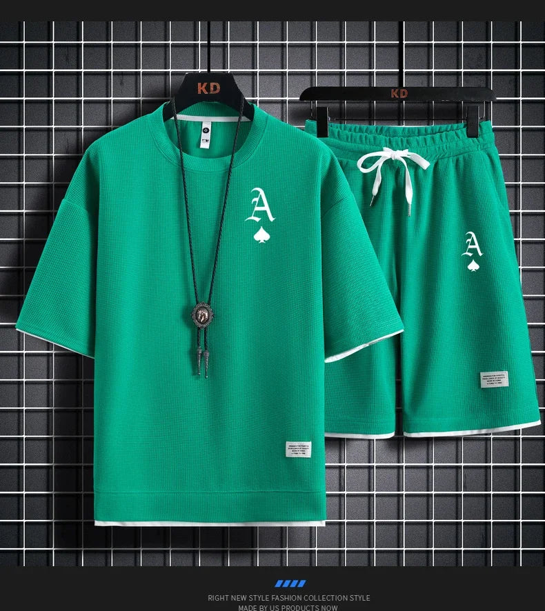 Men's casual and fashionable sportswear, summer outdoor short-sleeved T-shirts and sports shorts, and daily casual two-piece set