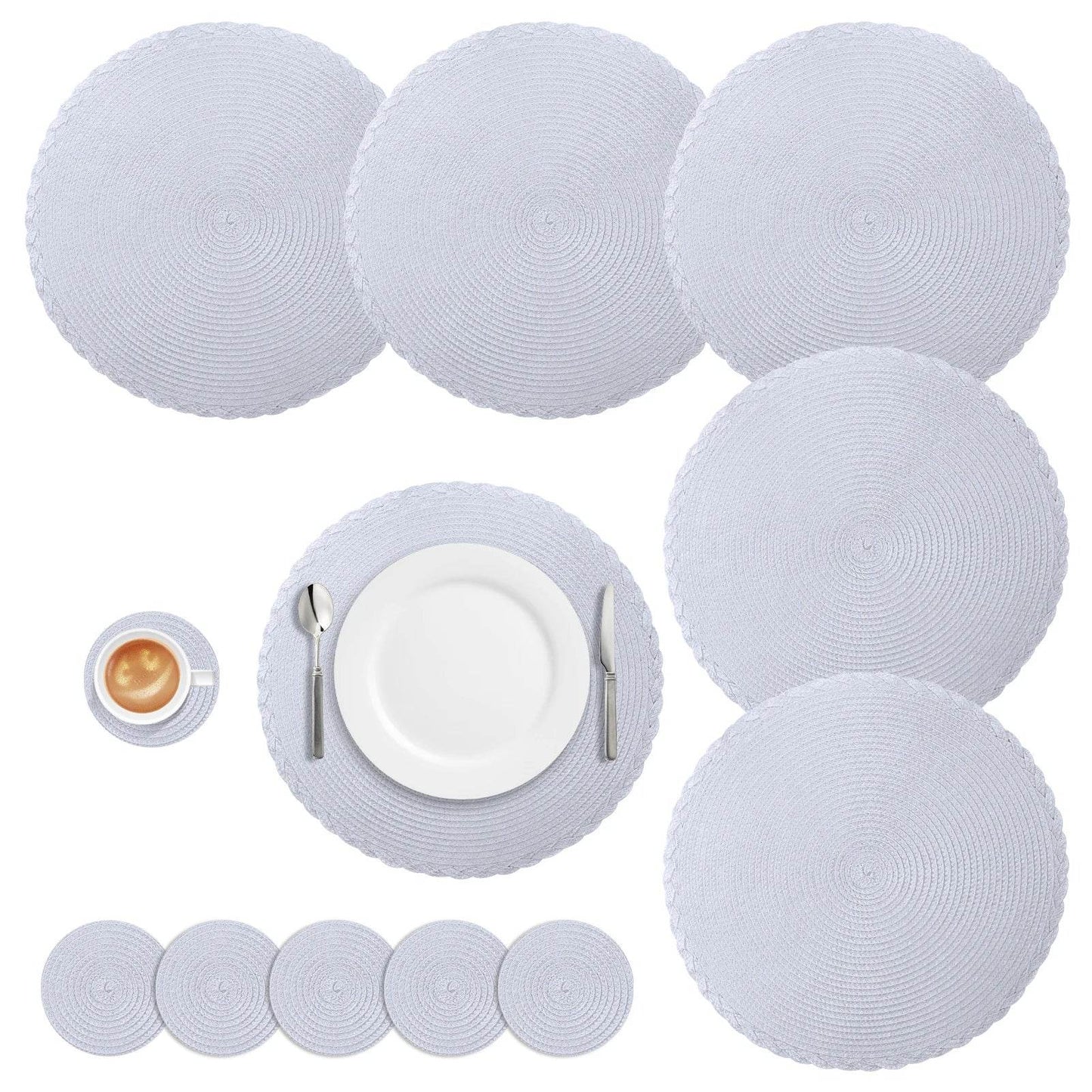 Round Braided Placemats Set of 6 Washable PP/PET Heat Resistant 34cm Table Place Mat for Kitchen Xmas Dining Table Party Decor - P12 Hub Europe