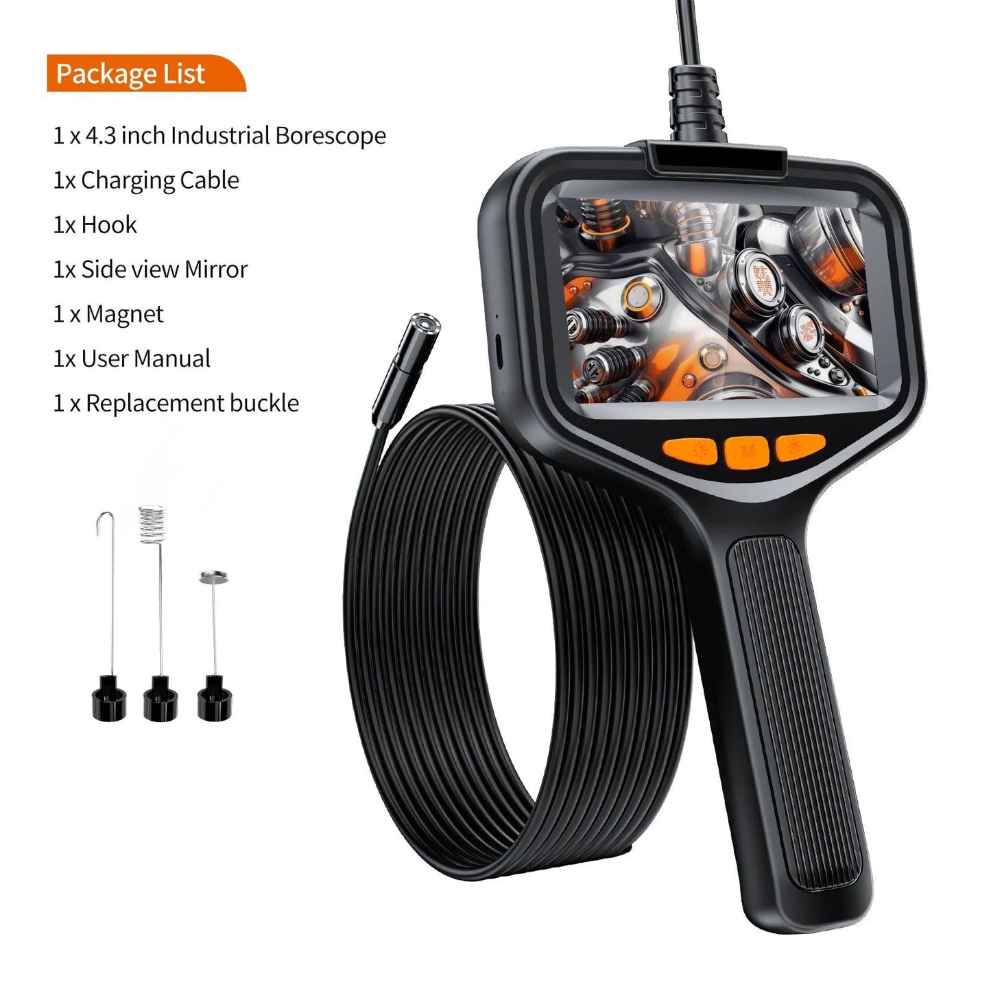 Borescope 4.3" LCD 1080P, IP67, 8 LED, 1-10M Cable