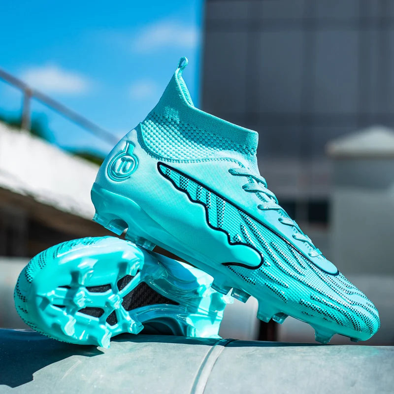 Mens Soccer Cleats Outdoor Lightweight High-Top Training Boots, Professional Athletic Long Spikes and TF Ground Football Shoes