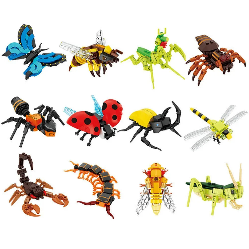 Moc Insect Animal Model Bee Ant Butterfly Cricket Grasshopper Set Building Blocks Diy Children Puzzle Assemble Toys Boy Kid Gift