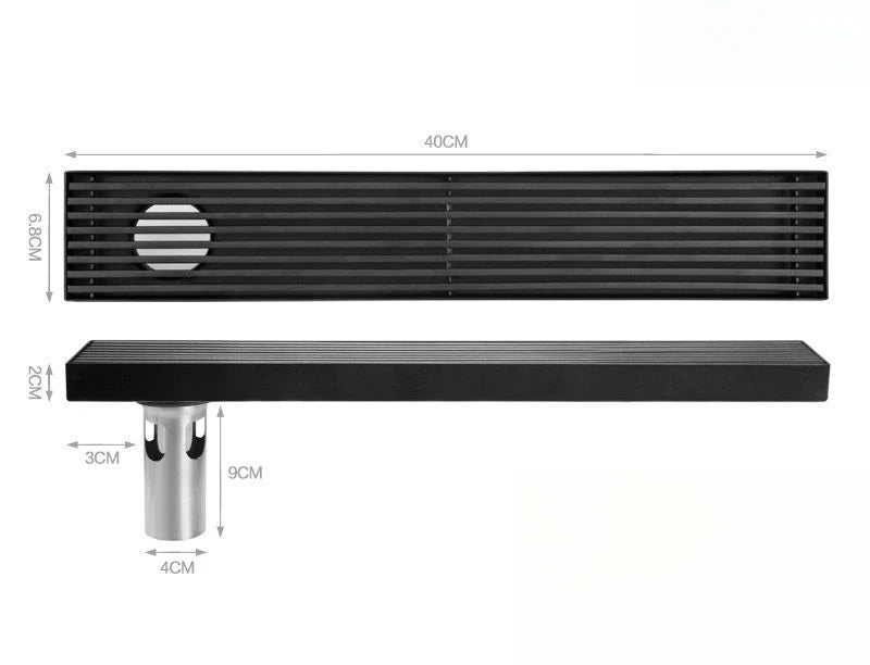Long black floor drain stainless steel extended floor drain shower room outdoor large displacement drainage long