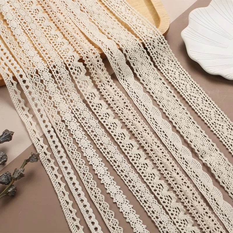 5 Meters Cotton Lace Trim Ribbon Beige Sewing Trim Lace Ribbon Crochet Lace Fabric DIY Wedding Party Craft Christmas Gift Decor - P12 Hub Europe
