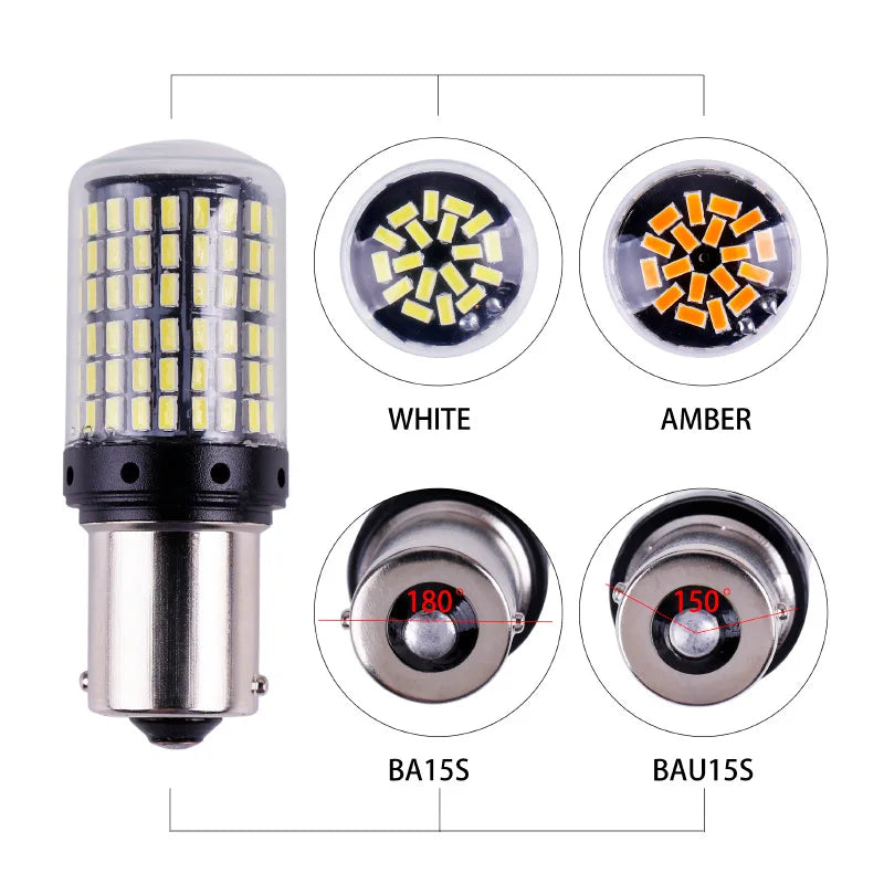 T20 LED Turn Signal Bulbs CanBus 1156 BA15S P21W 1157 BAY15D P21/5W 7440 7443 W21/5W 3156 3157 3014/144SMD Car Rear Brake Light
