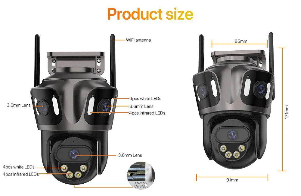 Outdoor Camera 4K 8MP 3-Lens Outdoor Cam | AI Track, PTZ, Color Night - P12 Hub Europe