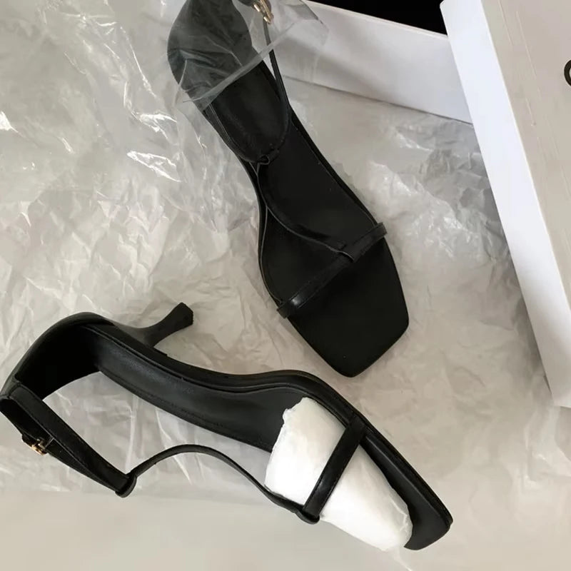 JOZHAMTA Size 34-43 Fashion Women Summer Sandals Shoes Mid Heel Cow Leather Sexy Simple Open Toe Party Shoes Pumps Wedding