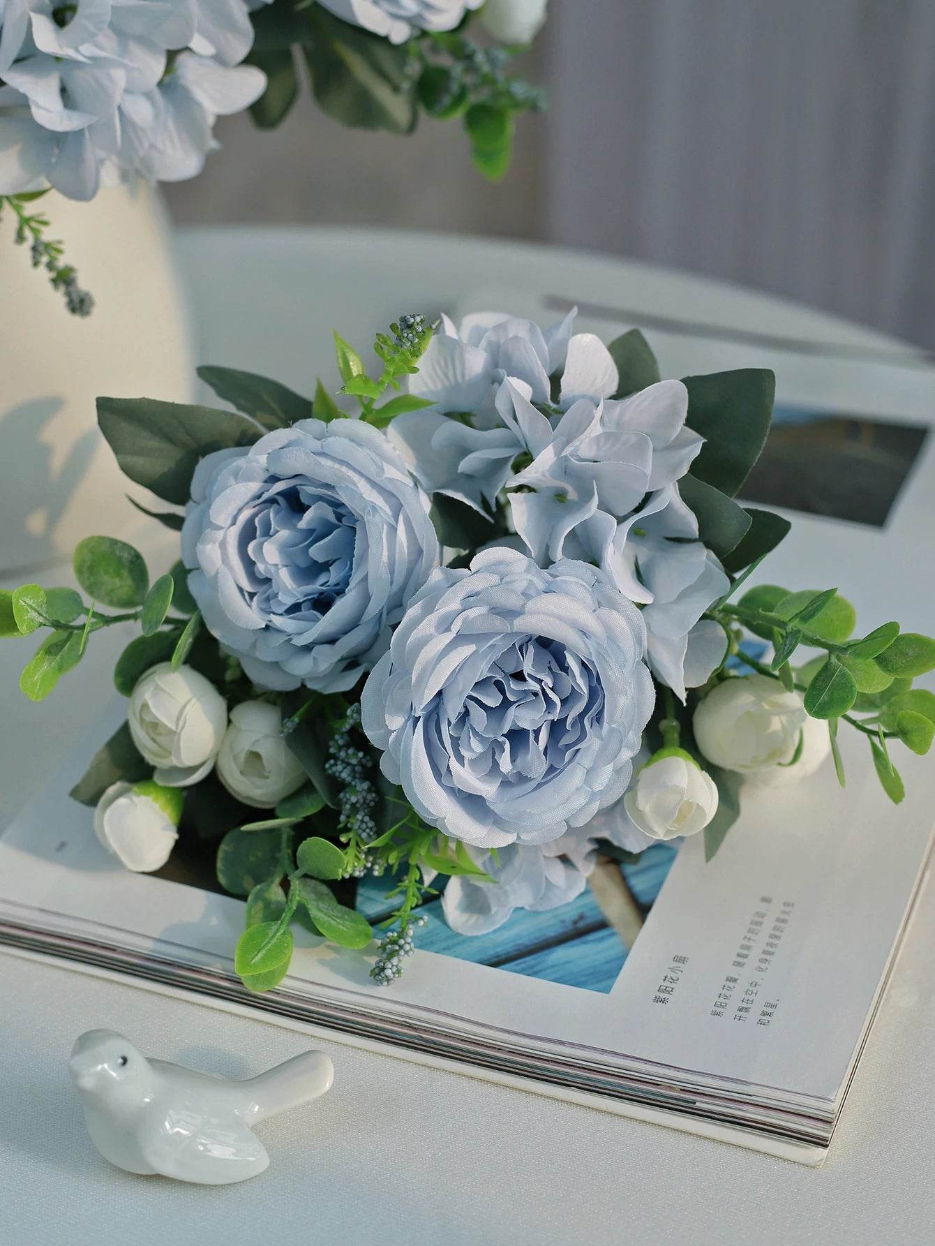 1PC Artificial Flowers Wedding Home Bedroom Decoration Bridal Bouquet Garden Fake Silk Peony Hydrangeas Vase for Board Outdoors - P12 Hub Europe
