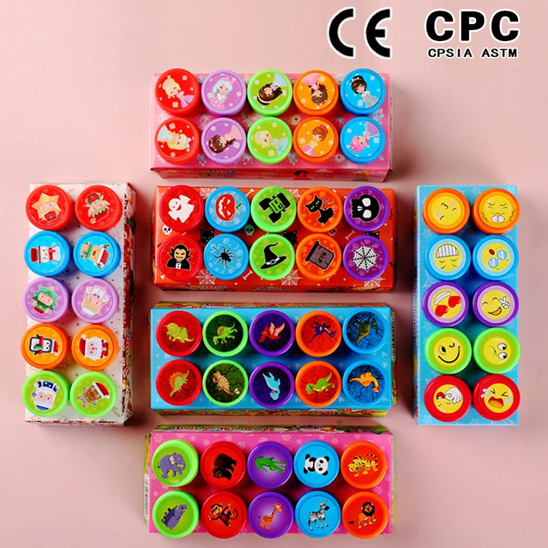 Hot Sale 10PCS Cute Cartoon Children's Stamps Teacher Kindergarten Reward Stamps Children's Early Education Toys and Gifts