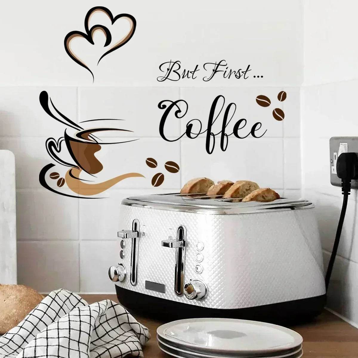 Coffee Cup Pattern Wall Stickers DIY Cafe Restaurant Living Room Home Decoration Self-adhesive Hand Carved Kitchen Wallpaper - P12 Hub Europe