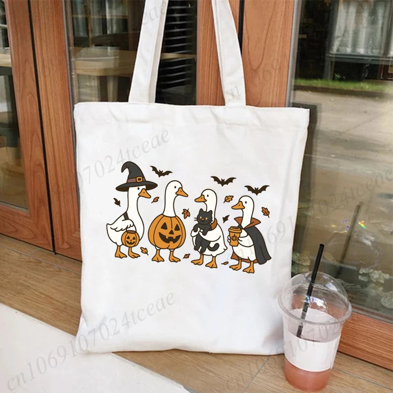 Funny Halloween Goose Wome's Tote Bags Reusable Handbag Shopping Totes Just A Spooky Goose Casual Fashion Shoulder Shopping Bag