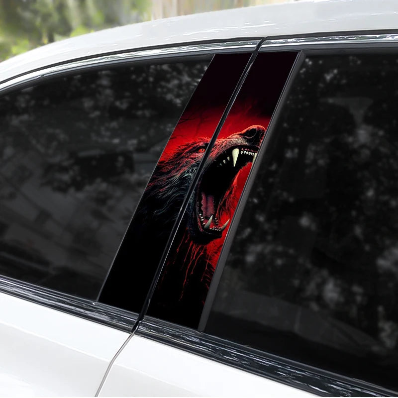 2pcs Wolf Car B-Pillar Stickers DIY Animal-Shaped Car Center Pillar Stickers Vinyl Waterproof Car Door Pillar Stickers