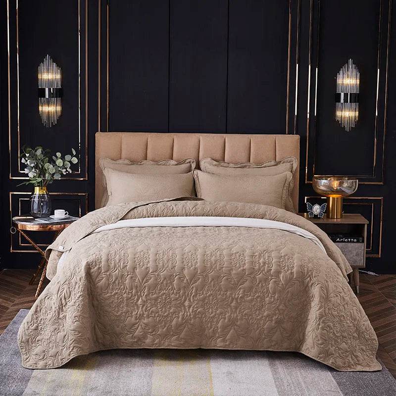WOSTAR Quilted thicken flat bed sheet summer bedspread solid jacquard couple bed linens luxury double bed bedding king size - P12 Hub Europe