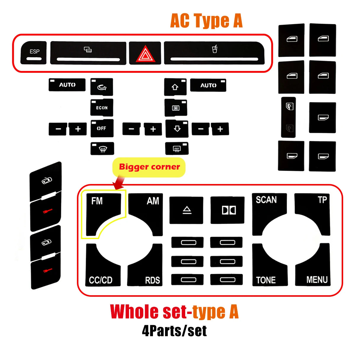 For Audi A4 B6 B7 Repair Sticker 2000 To 2008 Power Window Switch Button Repair Kit For Dashboard Panel ESP Alarm Climate Button