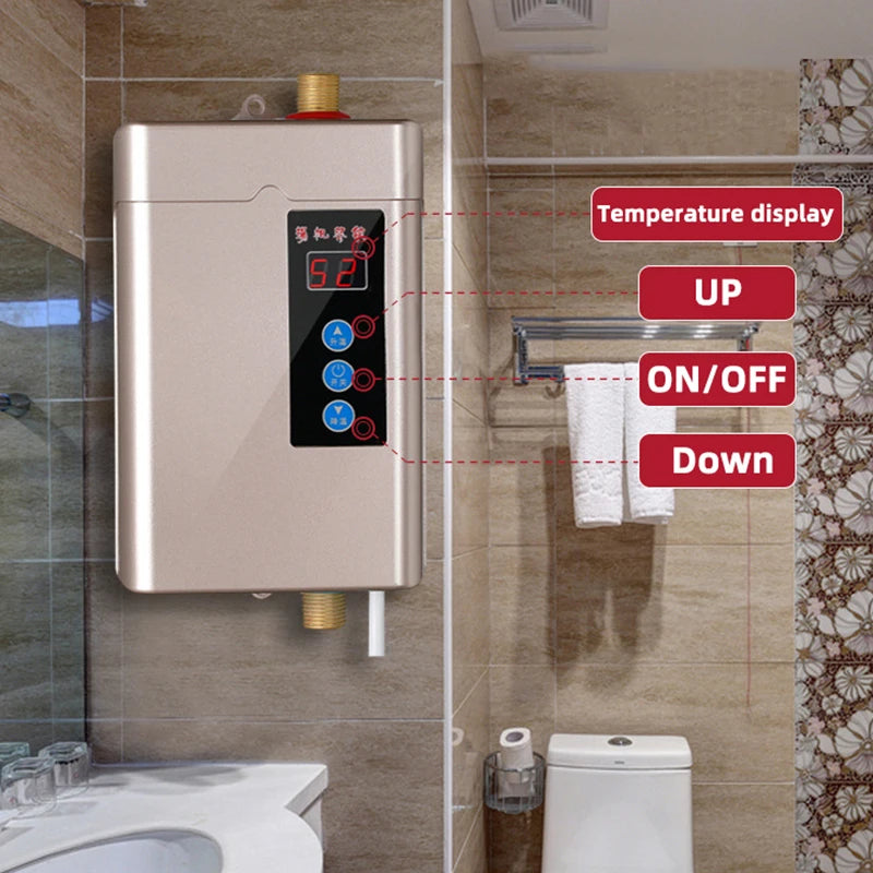 110V 220V Instant Electric Water Heater Faucet Intelligent Touch Heating Fast 3 Seconds Hot Shower with Temperature Display