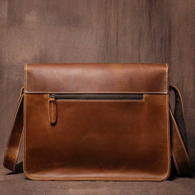 GURO Vintage Deluxe Leather Messenger Bag High Quality Crazy Horse Cowhide Shoulder Sling Bag Weekend Crossbody For 12 Inch Ipad