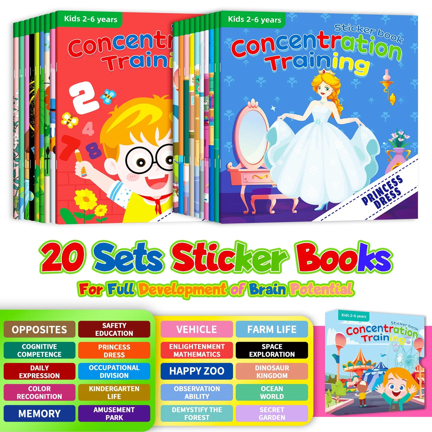 Cognitive Game Kawaii Sticker Book Educational DIY Hand-on Puzzle Cartoon Animals Life Skill Learning Toddler Toys For Kids