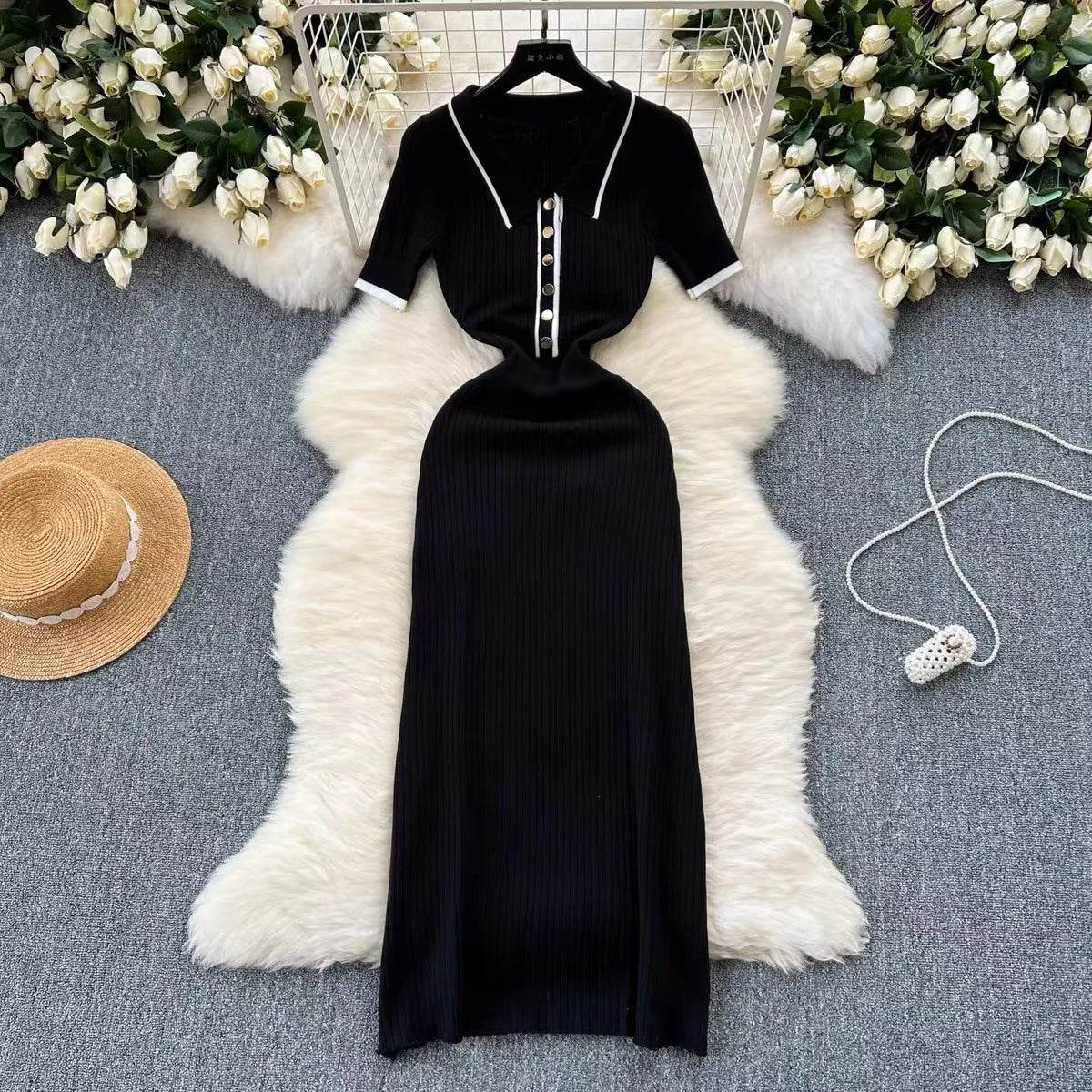 2025 Autumn White Knit Maxi Dress - Elegant Patchwork - P12 Hub Europe