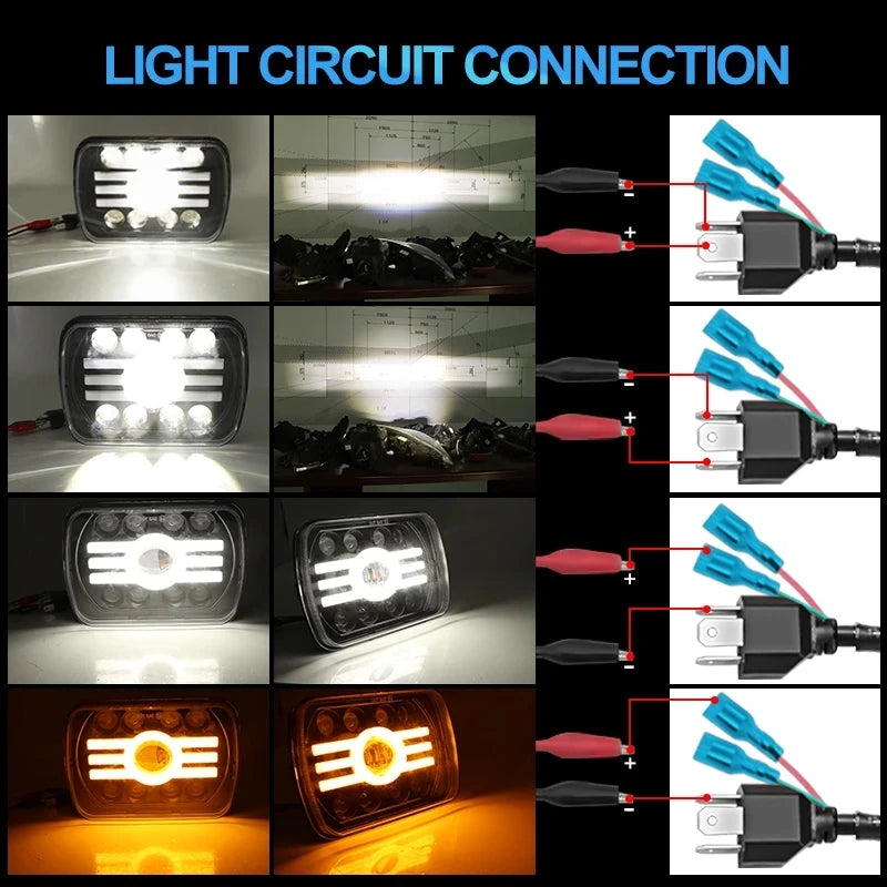 7x6'' 5X7 Inch Square Led Headlight Hi-Lo Beam Halo For Jeep Wrangler Motorcycle Car Off-road Truck