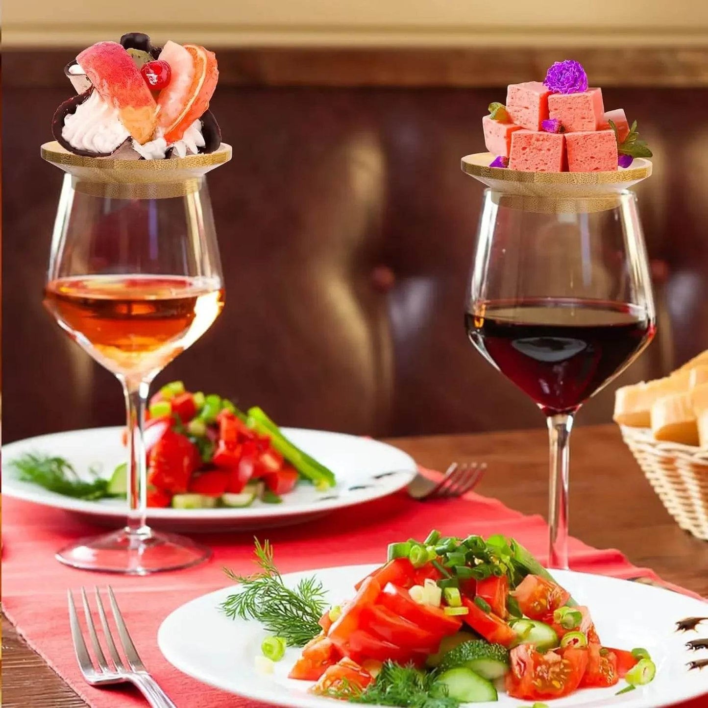 1-4Pcs Wine Glass Charcuterie Topper, Bamboo Wine Glass Covers for Appetizers Wine Glass Topper Coasters Plate for Bars Party - P12 Hub Europe