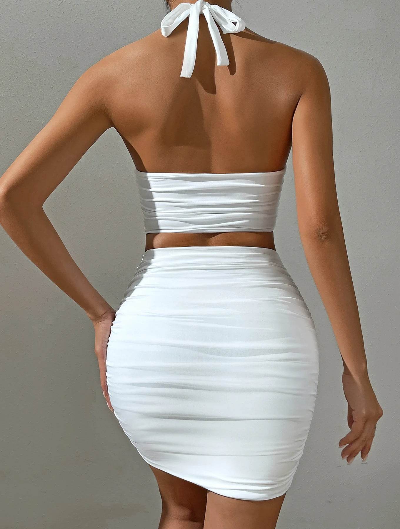 White Sexy Halter Bodycon Set - P12 Hub Europe