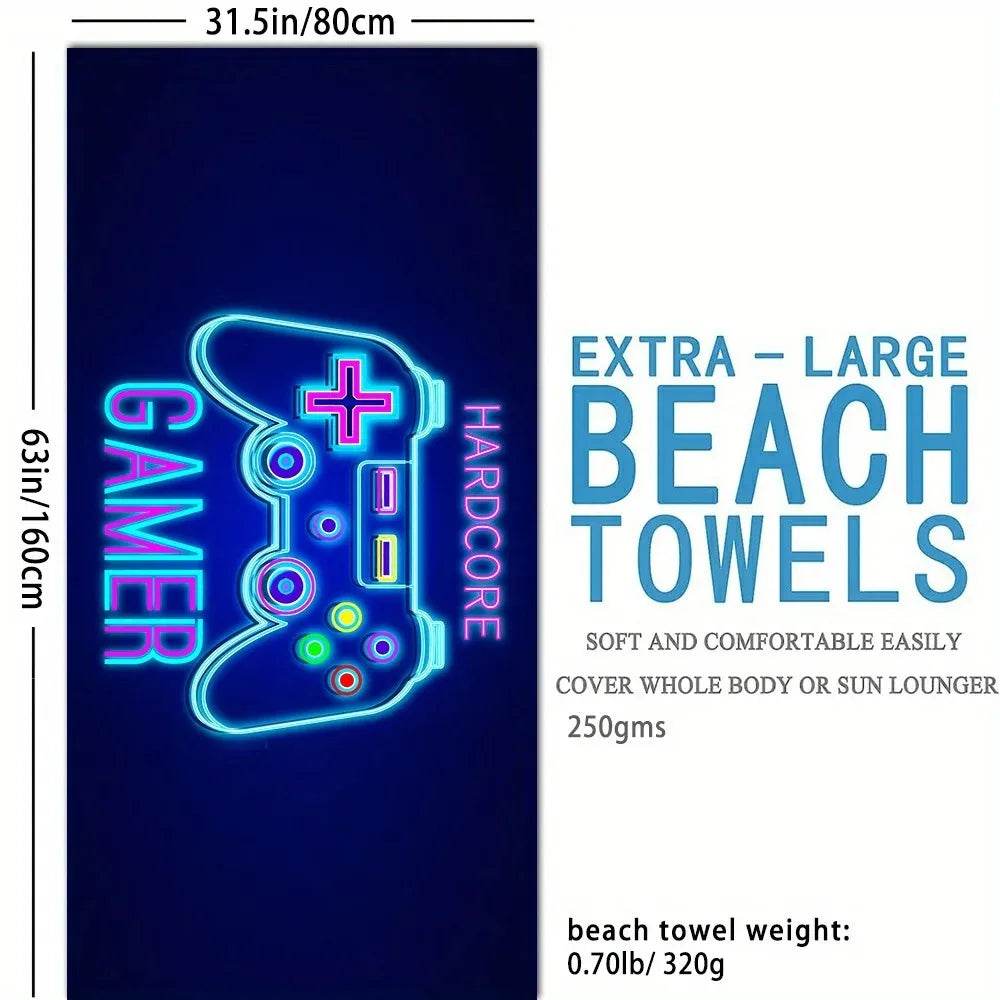 Game Handle Large Beach Towel - Super Absorbent, Quick Dry, Modern Design for Beach and Pool, Easy Care - P12 Hub Europe