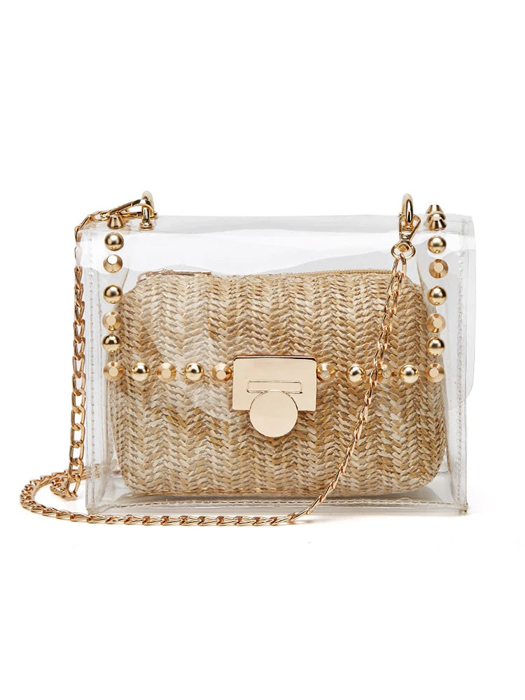 Fashion chain decorative waterproof PVC chain transparent shoulder bag Messenger bag transparent chain bag woven clutch bag