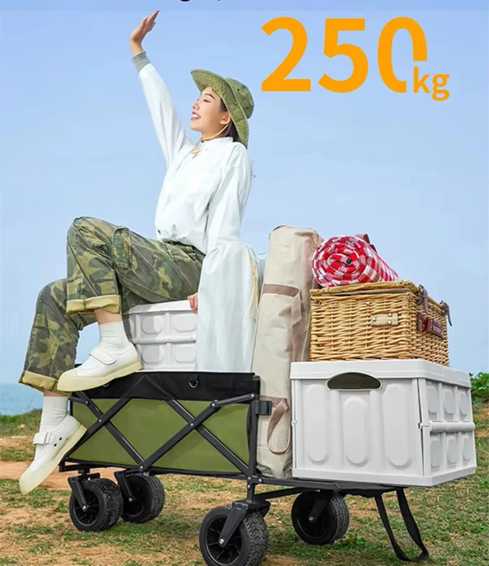Outdoor Camping Handcart, Foldable Cart With Wheels, Portable Shopping Cart, Expandable Tailboard, Load-bearing Capacity 250kg