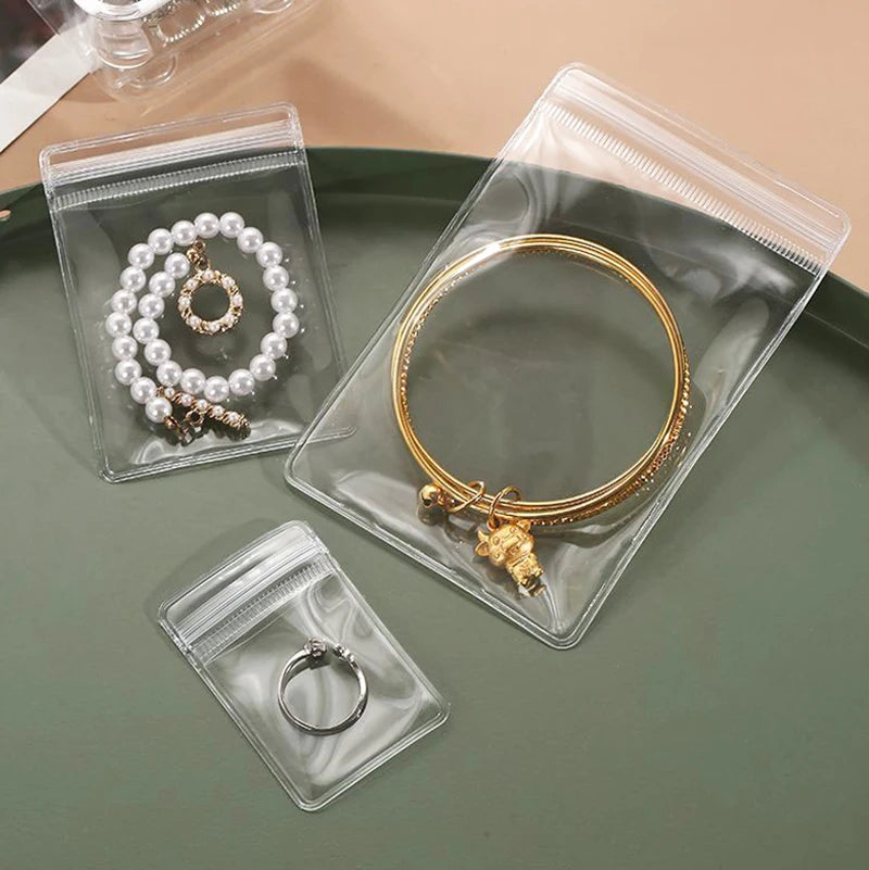100/10Pcs PVC Jewelry Package Bags Thicken Self Sealing Pouches Anti-Oxidation Earring Necklace Clear Organizer Bag Reusable