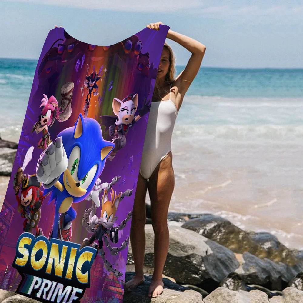Cartoon S-Sonic Anime Beach Swimming Towel Soft Absorbent Washcloth Children's Gifts For Kids Travel Camping Gym - P12 Hub Europe