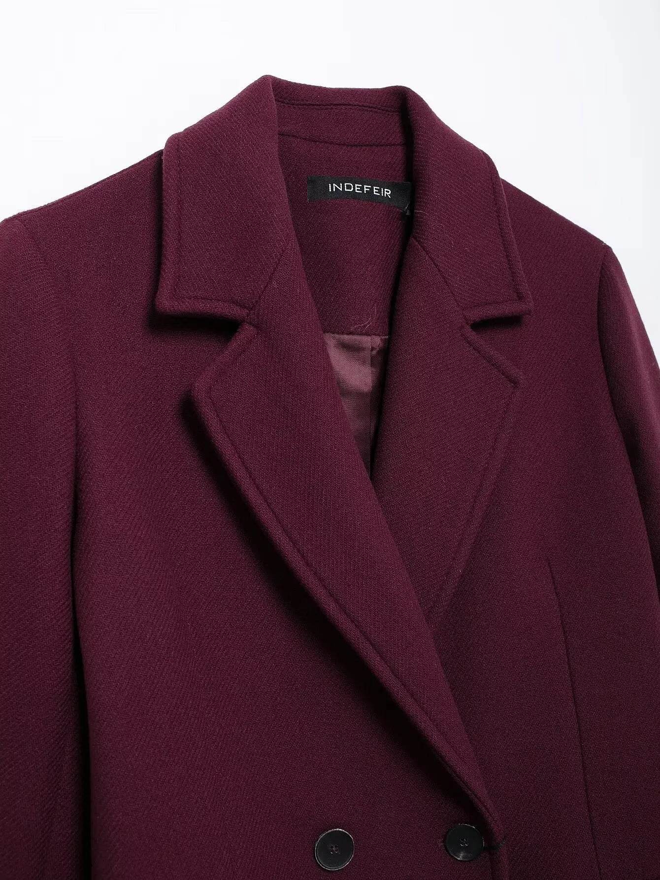 Burgundy Wool Blend Coat - P12 Hub Europe