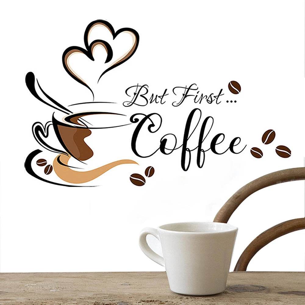 Coffee Cup Pattern Wall Stickers DIY Cafe Restaurant Living Room Home Decoration Self-adhesive Hand Carved Kitchen Wallpaper - P12 Hub Europe
