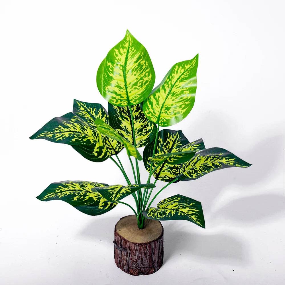 43cm 12 Forks Artificial Monstera Tree Green Fake Plants Plastic Evergreen Leaves Tropical Faux Palm Leaf For Home Garden Decor - P12 Hub Europe