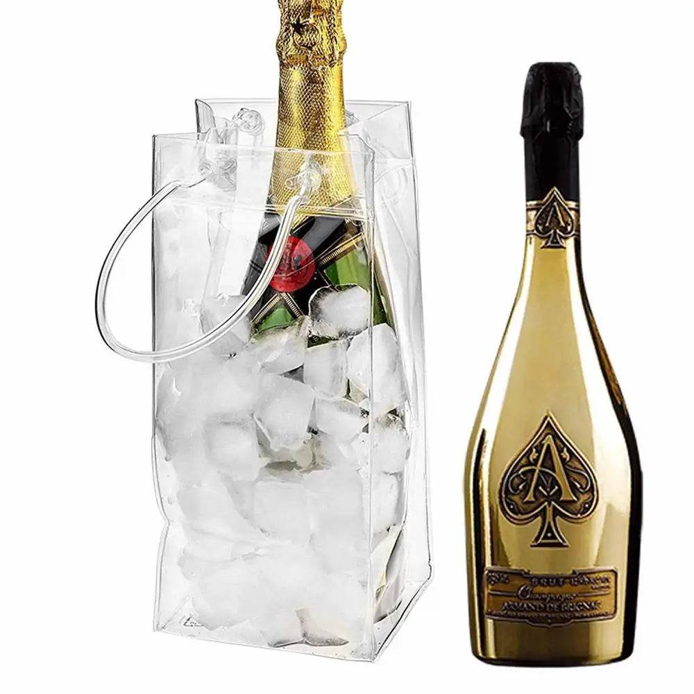 Transparent PVC Leakproof Ice Bag Wine Beer Champagne Bucket Drink Bottle Cool Chiller Foldable Carrying Bags For Party Picnic - P12 Hub Europe