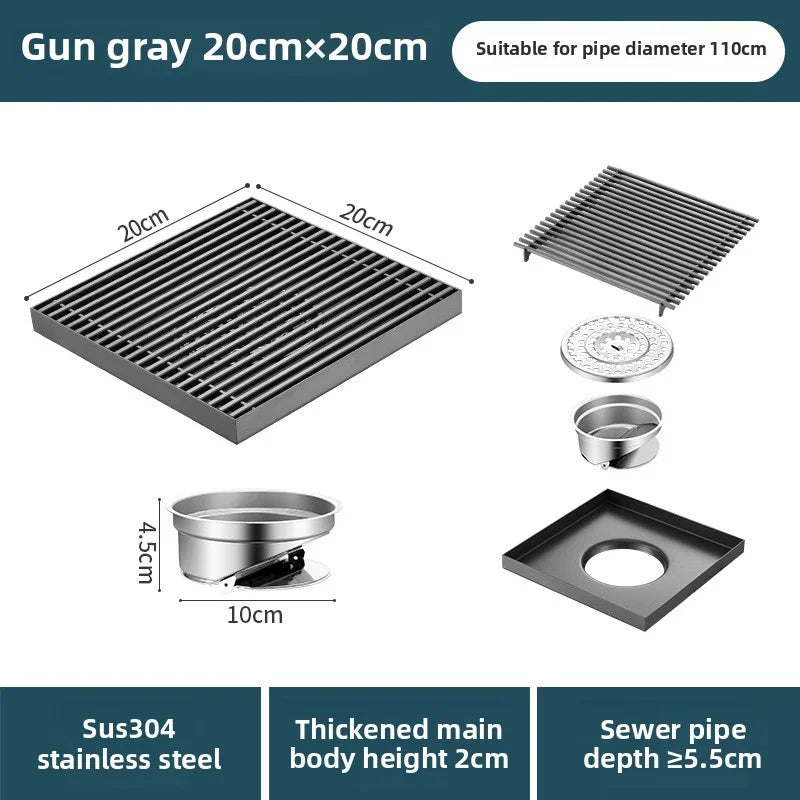 Bathroom high drainage floor drain, outdoor large-diameter thickened 304 stainless steel floor drain