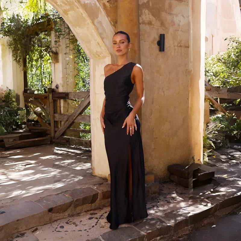 One-Shoulder Satin Dress for Summer Evenings & Weddings - P12 Hub Europe