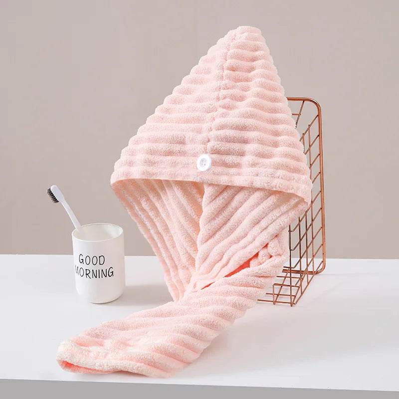 1Pcs Microfiber Quick-dry Hair Towel Cap with Button Super Absorption Bath Hat Fast Drying Hair Drying Wrap Hat Towel for Women - P12 Hub Europe