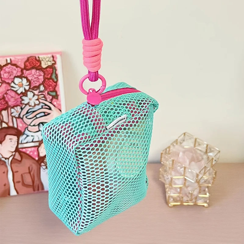 Stylish Lightweight Mesh Cosmetic Bag, Portable Square Cosmetic Storage Bag with Zipper, Multi-purpose Sundries Storage Bag