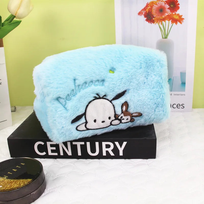 Sanrio Cosmetic Bag Plush Kuromi Makeup Bags Cinnamoroll Large Capacity Storage Pencil Case Cute Kids School Supply Kawaii Gift
