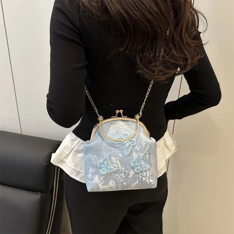 Chinese Style Butterfly Embroidery Women's Shoulder Bags Dinner Party Ladies Chain Crossbody Bag Elegant Simple Female Handbags