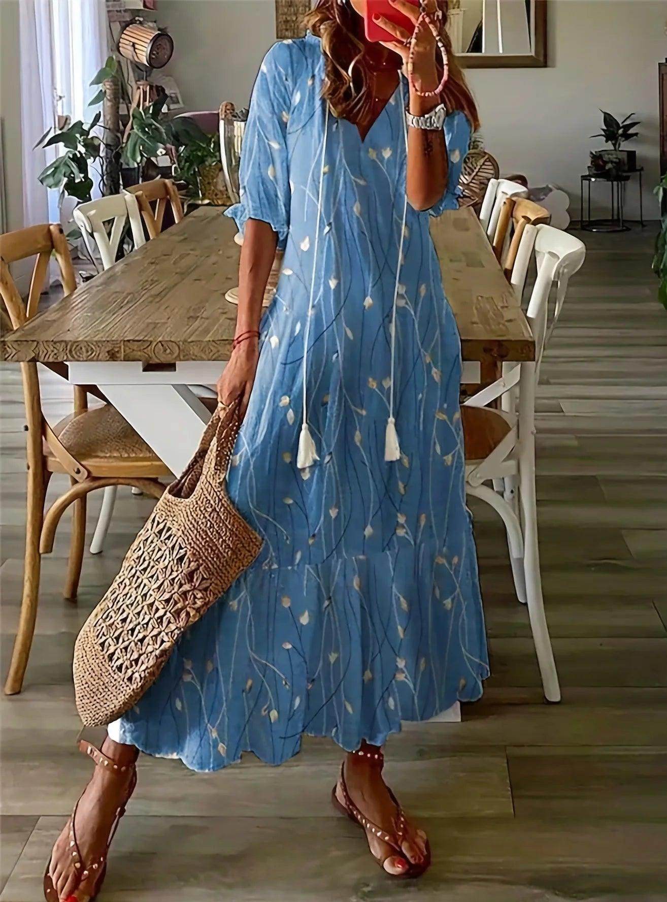V-Neck Long Dress Casual Sweet Loose - P12 Hub Europe