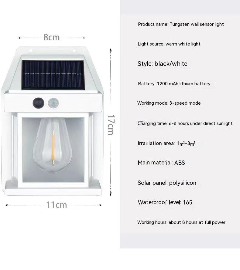Outdoor Solar Waterproof Tungsten Induction Garden Wall Lamp