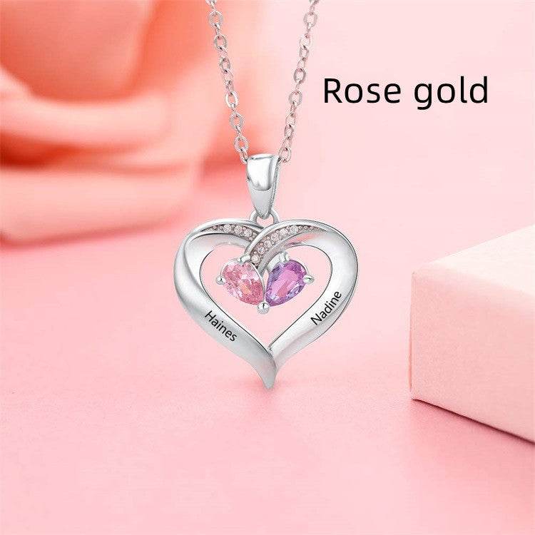 Gemstone necklace female heart-shaped couple custom lettering pendant gift - P12 Hub Europe