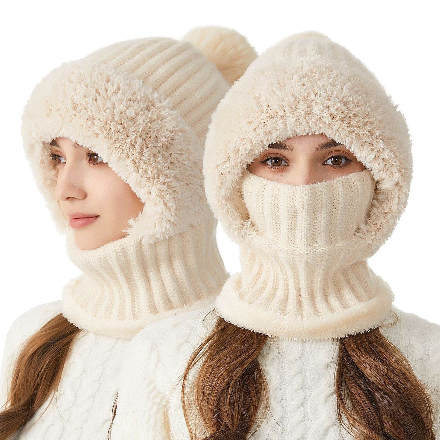 High Elastic Solid Color Knitted Hat Scarf Mask One-piece - P12 Hub Europe