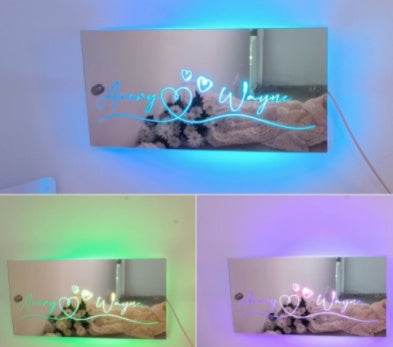 Personalized Name Mirror Light For Bedroom LED Light Up Mirror For Wall Custom Photo Christmas Valentine's Day Wedding Gifts - P12 Hub Europe