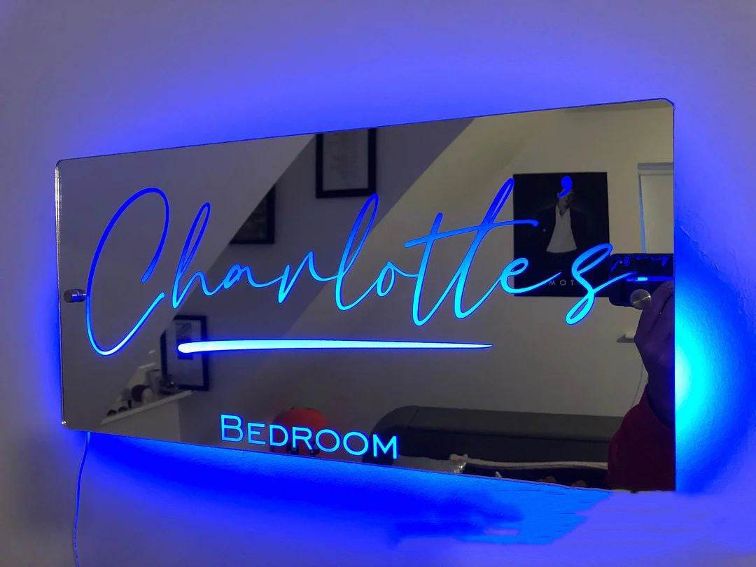 Personalized Name Mirror Light For Bedroom LED Light Up Mirror For Wall Custom Photo Christmas Valentine's Day Wedding Gifts - P12 Hub Europe