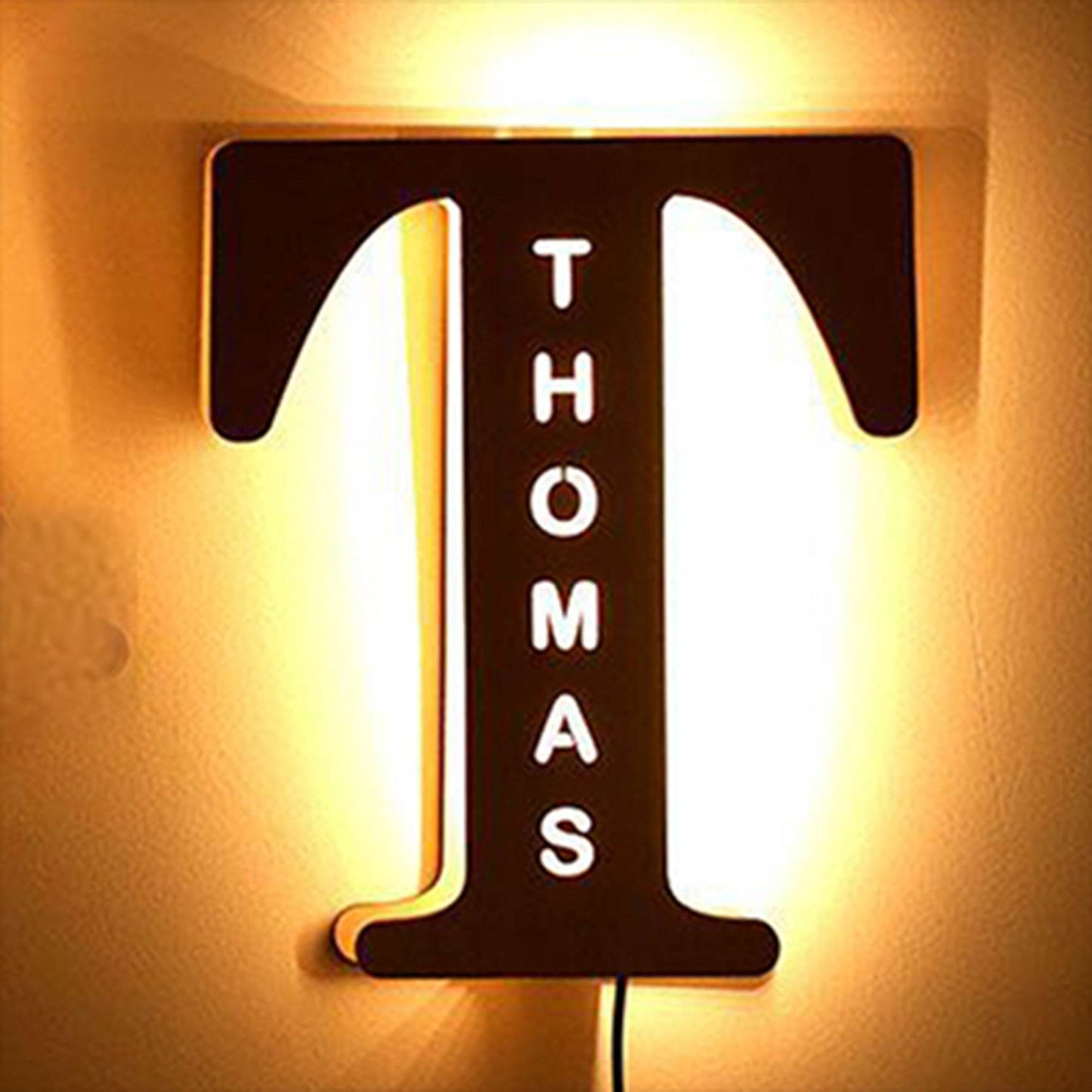 Custom Wooden Engraved USB LED Night Light 24 Letter Bedroom Home Decoration Birthday Gift for Friend Decorative Wall Lamp - P12 Hub Europe