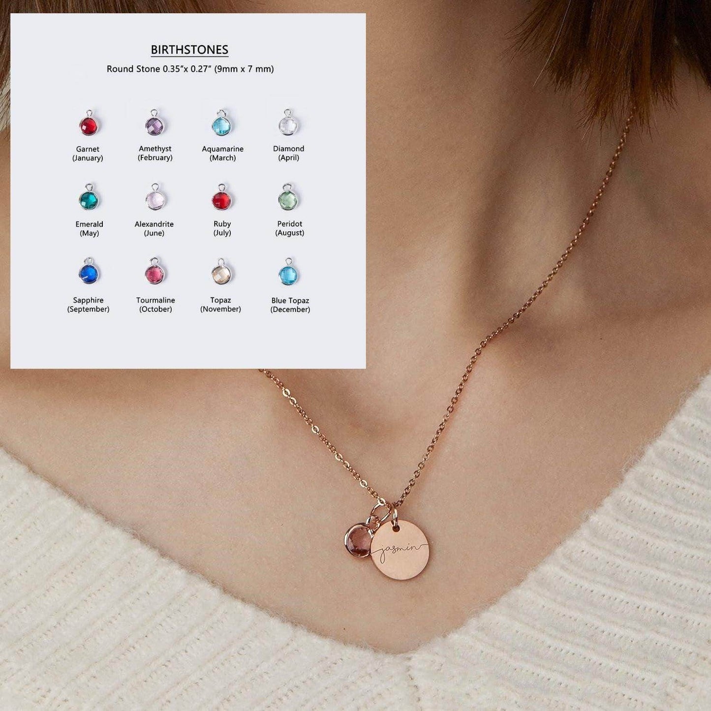 Personalized Name Engraving Necklace Birthstone Pendants Stackable Jewelry Birthday Gift For Women Mom Wife Daughter Friend - P12 Hub Europe